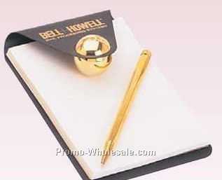 6"x4-1/4" Gold Plate Matte Black Memo Holder W/ Magnetic Pen (Engraved)