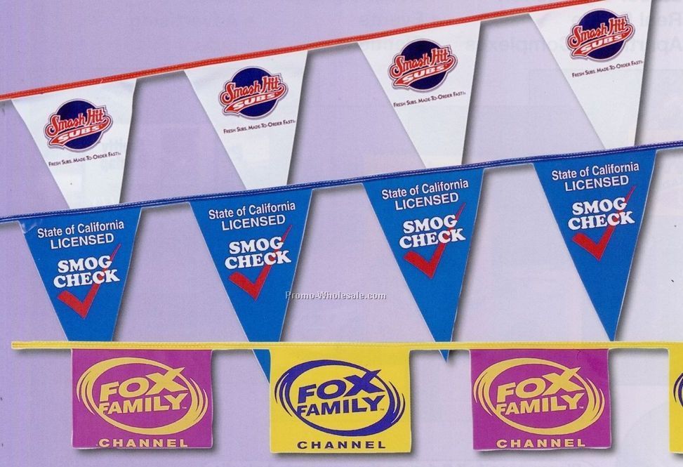 60 Ft. Custom Printed Plastic Cloth Pennants (2 Color) (1 Side)