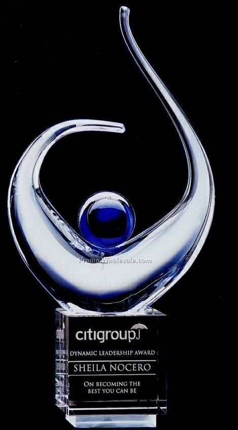 9-1/2"x5" Art Glass Ovation Sculpture Award With Crystal Base (Small)