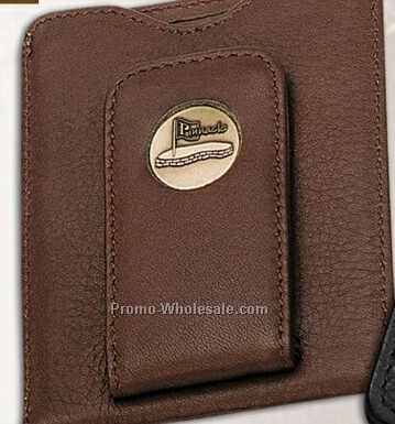 Cameo Credit Card Money Clip/ Tan Wallet W/ Die Struck 3/4" Brass Insert