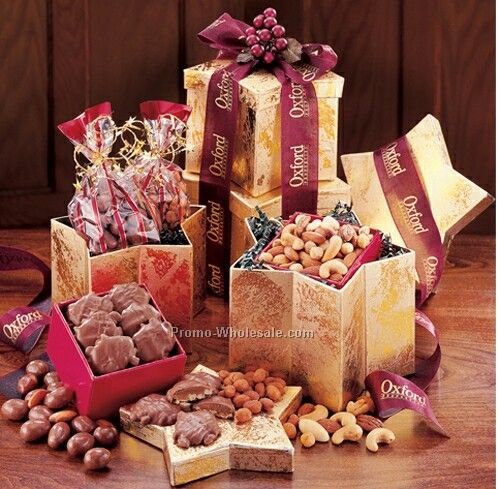 Double Star Tower Gift Assortment W/ Burgundy Ribbon