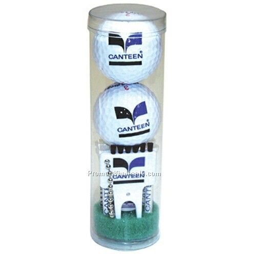 Golf Combo Pack In Tubes (6 Tees/ 2 Ball/ 1 Marker/ 1 Divot Tool W/ Brush)