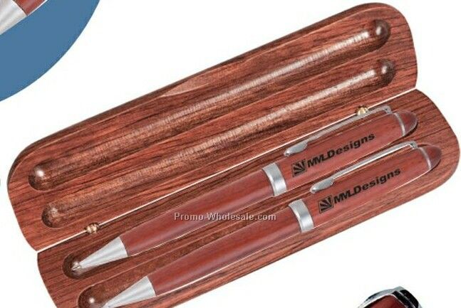 Pasadena Rosewood Ballpoint Pen And Pencil Set In Wood Box