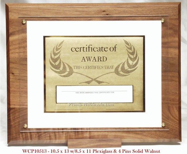 10-1/2"x13" Solid Walnut Certificate Plaque