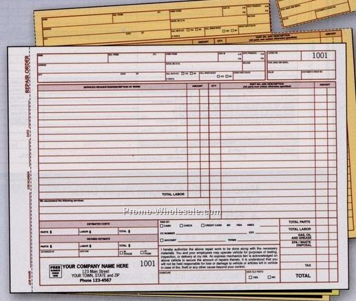 11"x8-1/2" 3 Part Repair Order W/ Keytag & Carbons