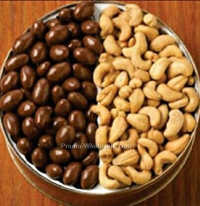 30 Oz. Chocolate Almonds / Jumbo Cashews Custom Gift Tins