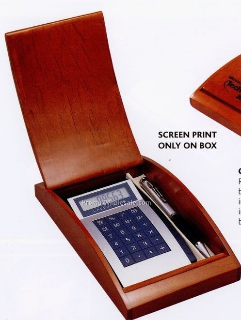 4-3/4"x8-1/8" Rosewood Calculator And Ballpoint Pen Gift Set