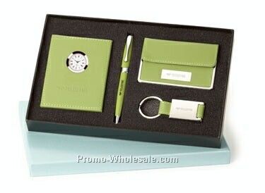 4 Pieces Maxine Ballpoint Pen,Leather Clock,Card Case & Key Ring Set