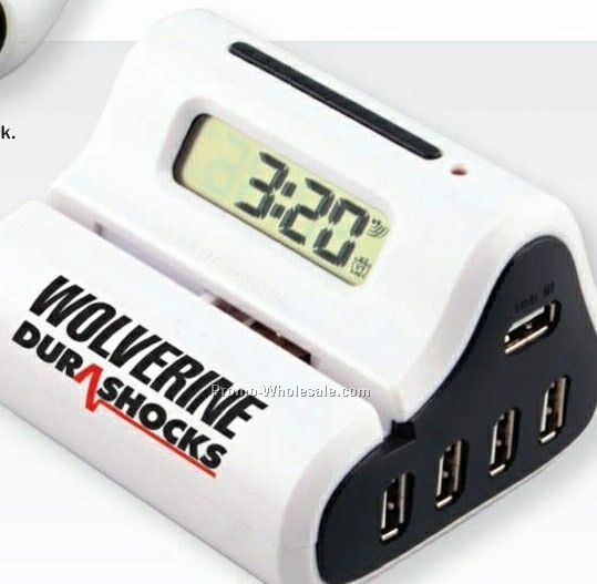 4 Port High Speed USB 2.0 Hub W/ Automatic Letter Opener & Alarm Clock