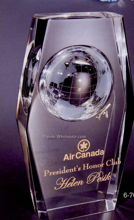 4"x7"x1-3/8" Acrylic Stylized Beveled Award W/ Embossed Globe