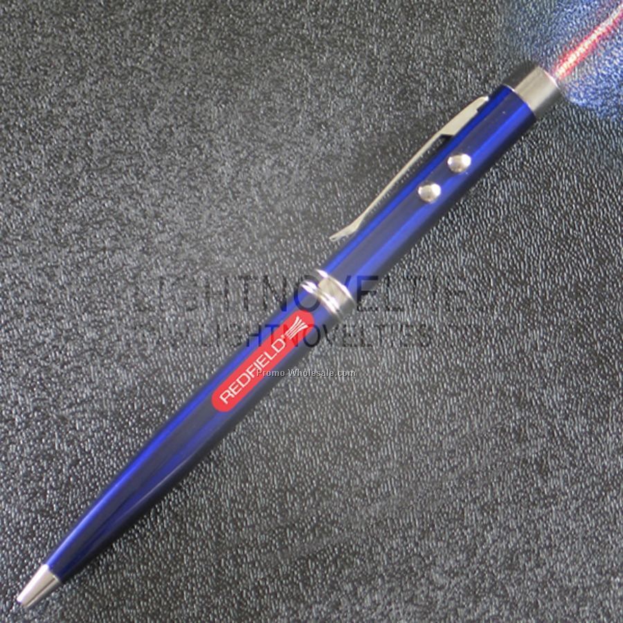 5" Blue Light Up Pen W/ Laser Pointer Flashlight