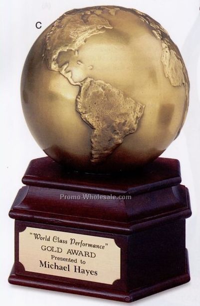 6-1/4" Worlds Greatest Triple Plated Antique Gold Globe On Small Base