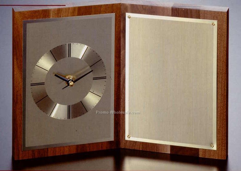 7-3/4"x10-1/2" Desk Clock With Brass Tone Plate Plaque