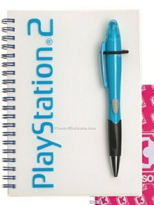 7"x10" Notebook & Plastic Ballpoint Pen/ Highlighter Combo Set