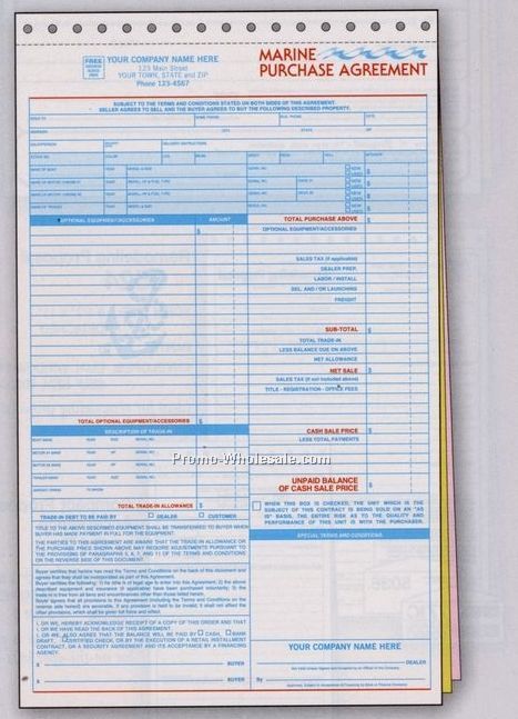 8-1/2"x13-1/4" 3 Part Marine Purchase Agreement