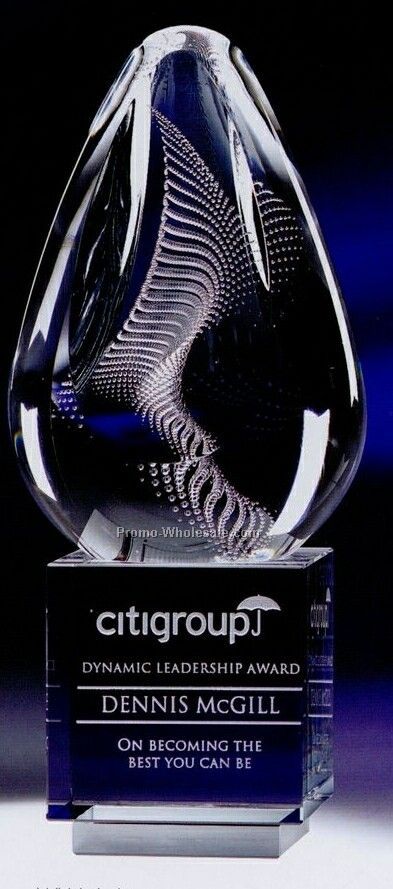 8-3/4"x4" Art Glass Whirlwind Sculpture Award With Crystal Base (Large)