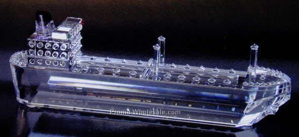 8"x2-3/4"x1-5/8" Optic Crystal Tank Ship Figurine