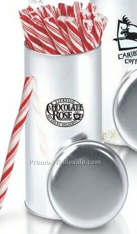 Aluminum Tin Canister With Candy Canes