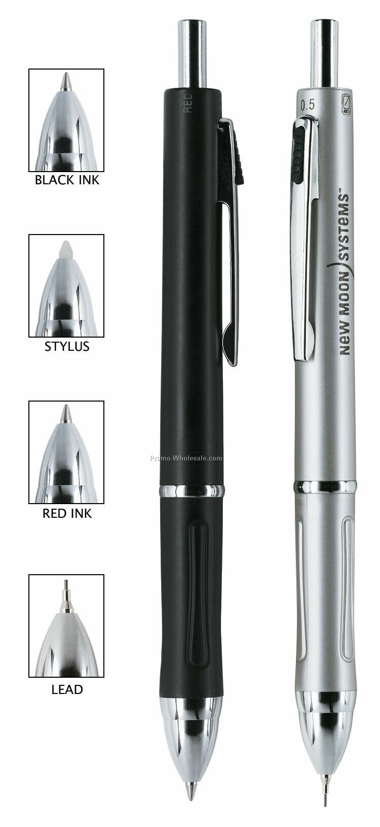 Black 4-in-1 Creighton Ballpoint Pen/ Pencil/ Stylus