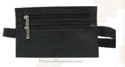 Black Napa Lambskin 2 Zippered Security Wallet Fanny Pack