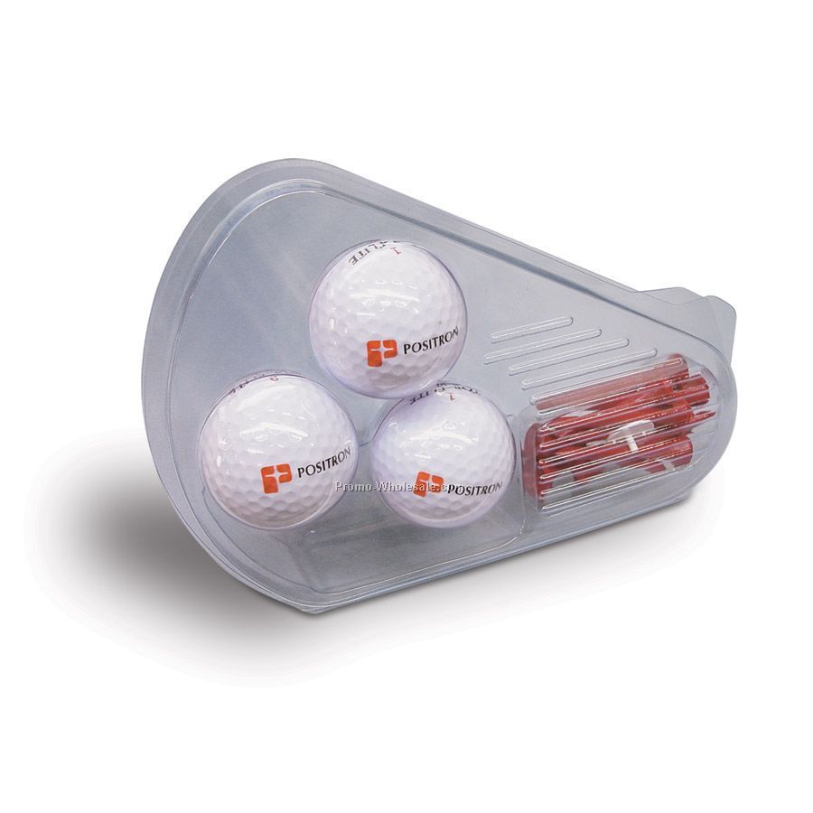 Clamshell Golf Gift Pack With 3 Golf Balls (1 Color)