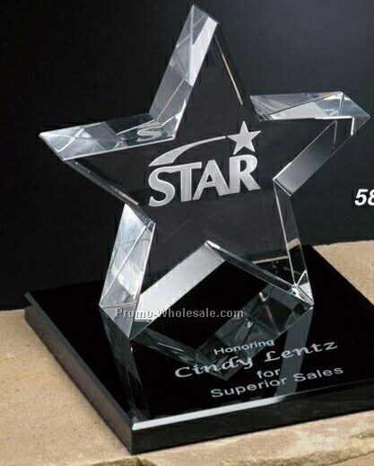 Crystal Tapered Star Award On Square Base 4"