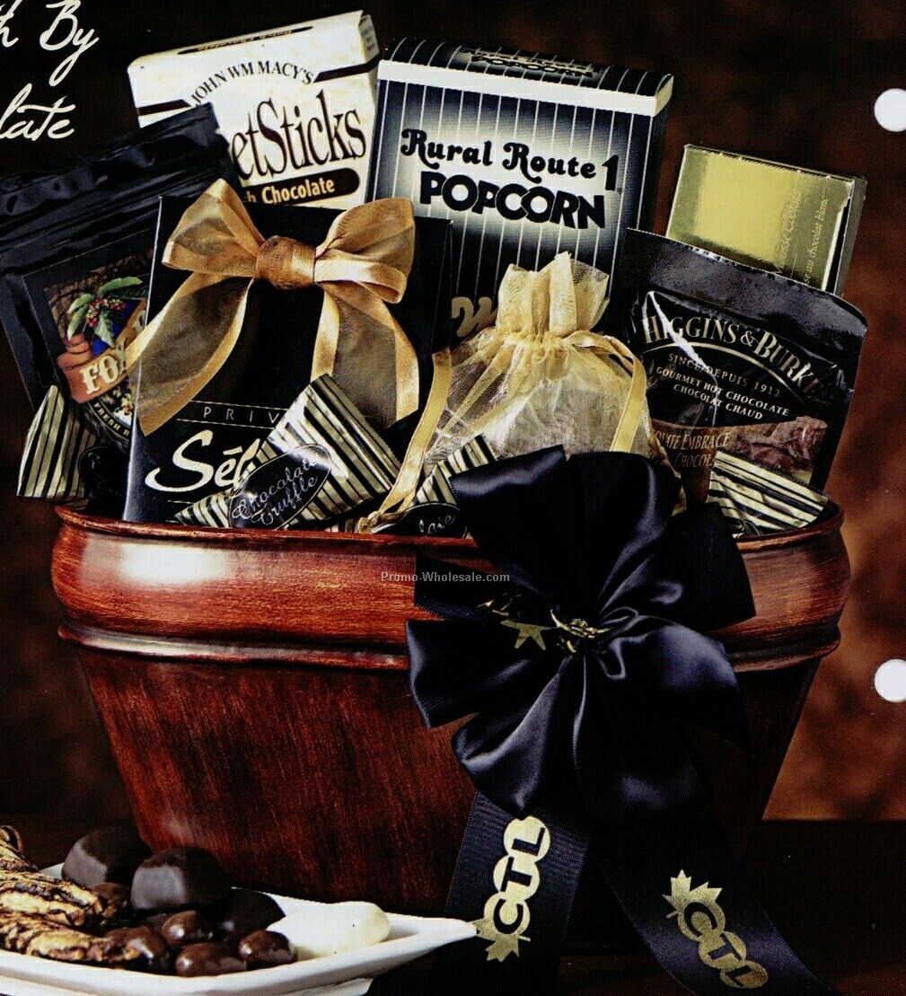 Death By Chocolate Gift Basket W/ Stock Imprinted Ribbon