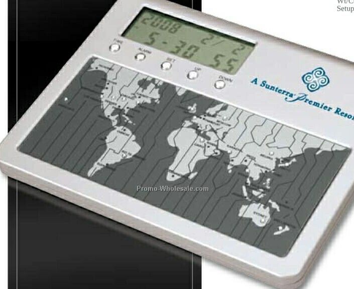 Essentials Vaghi II Digital World Time Clock/ Calendar 6-3/8"x5-1/4"x1-1/4"