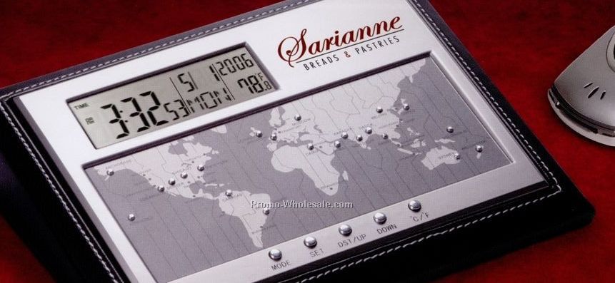 Executive World Time Alarm Clock With Calendar & Temperature Display