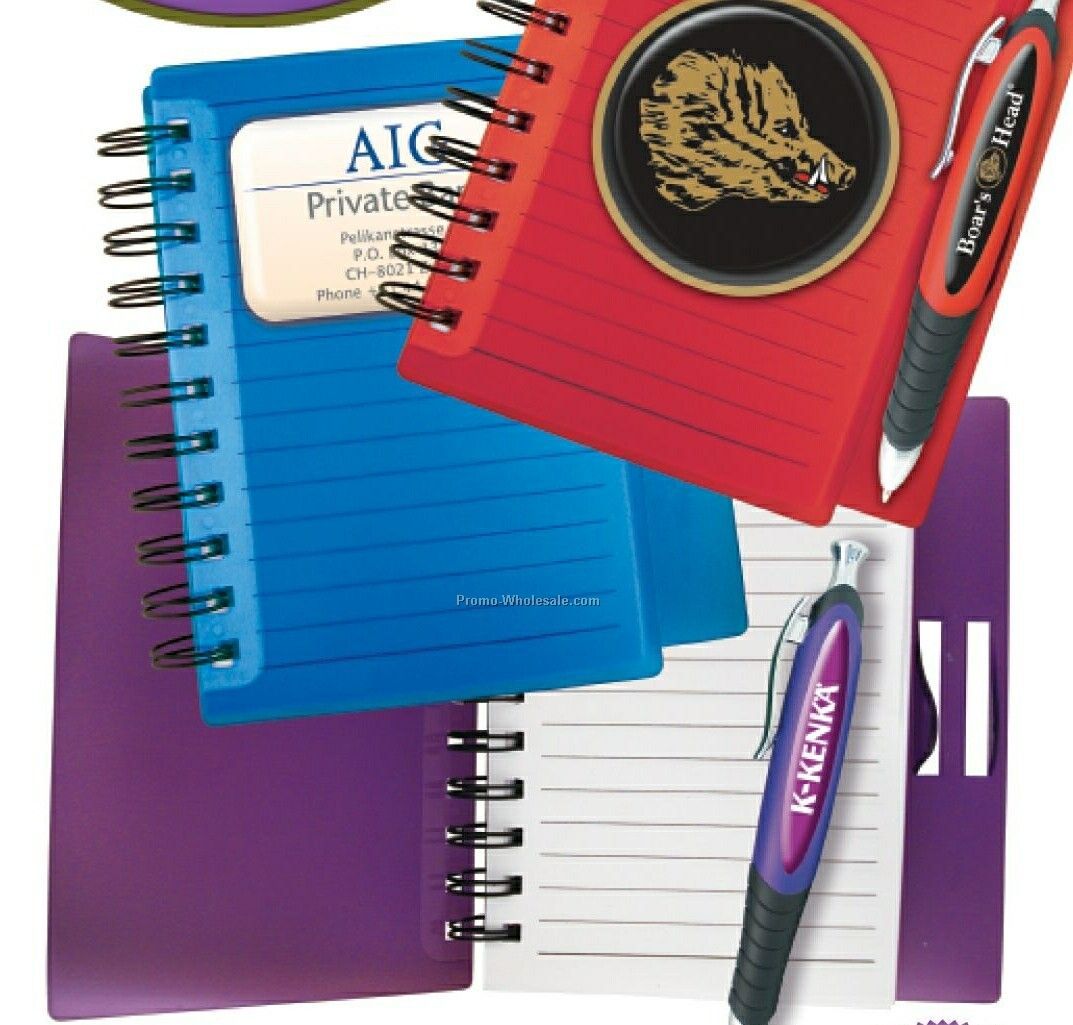 Hard Cover Notebook W/ Ballpoint Pen - 5-3/4"x6-1/4"