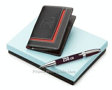 Melody Solid Ballpoint & Leather Card Holder Gift Set