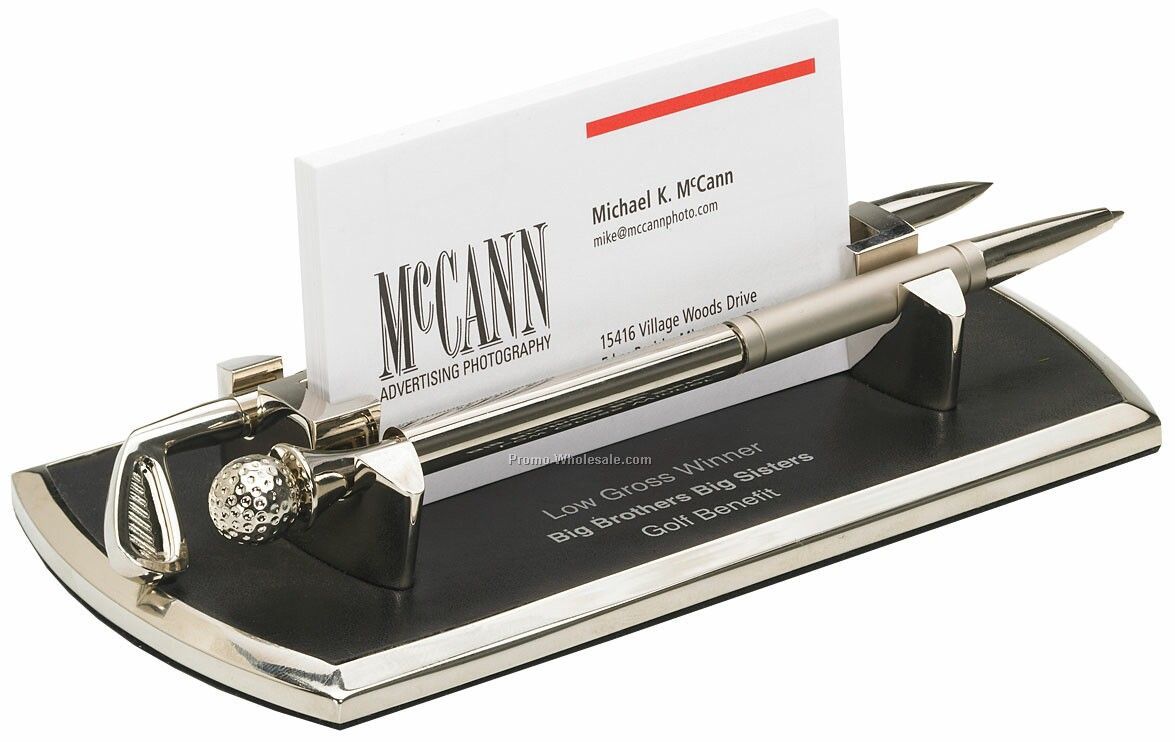 Metal Golf Business Card Holder With Pen & Letter Opener