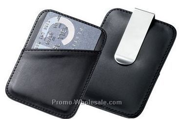 Pu Leatherette Card Holder W/ Silver Money Clip