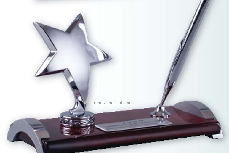 Silver Star Pen Holder With Pen