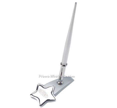 Starling Dual Finish Silver Star Pen Holder With Pen