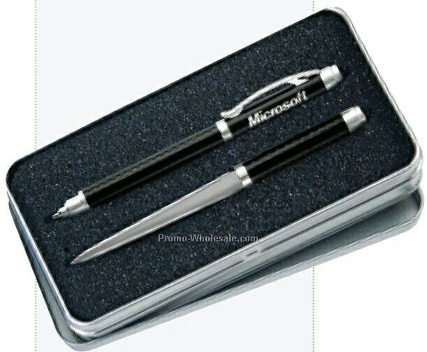 Twist Action Ballpoint Pen With Matched Letter Opener