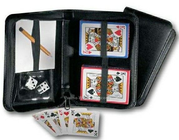 Zip-around Playing Card Set In Genuine Leather Case